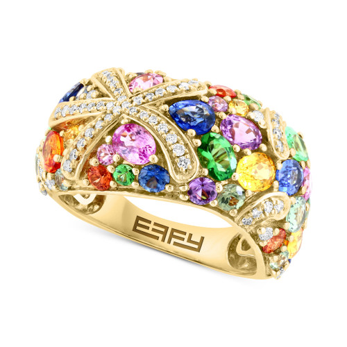 EFFY® Multi-Sapphire (4-5/8 ct. t.w.) & Diamond (1/4 ct. t.w.) Starfish Cluster Ring in 14k Gold