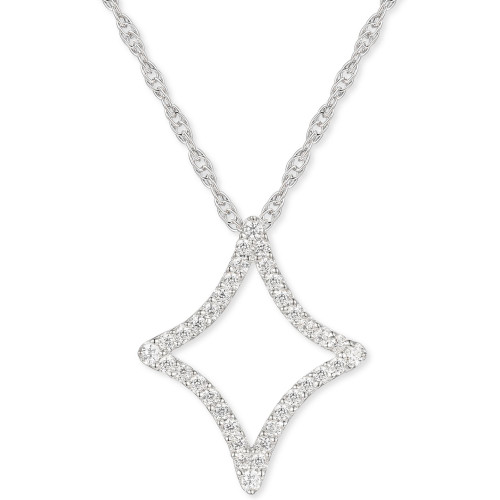 Diamond Shape Outline 18" Pendant Necklace (1/5 ct. t.w.) in Sterling Silver