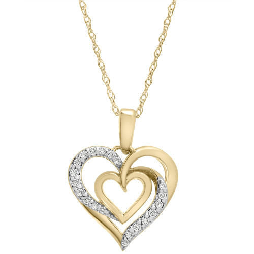 Diamond Double Heart 18" Pendant Necklace (1/10 ct. t.w.) in 10k Gold