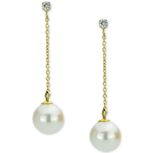 Cultured Freshwater Pearl (8-9mm) & Diamond (1/10 ct. t.w.) Chain Drop Earrings in 14k Gold