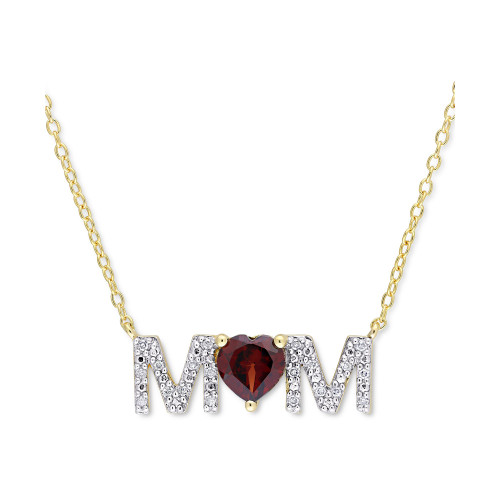 Rhodolite Garnet (4/5 ct. t.w.) & Diamond (1/10 ct. t.w.) MOM 18" Pendant Necklace in 18k Gold-Plated Sterling Silver