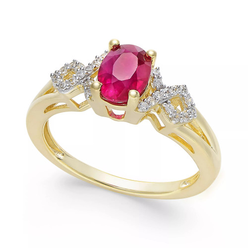 Sapphire and Diamond (1/8 ct. t.w.) Ring in 14k Gold (Also Available in Emerald & Ruby)