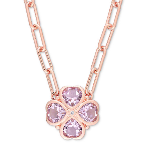 Rose Quartz (2-1/5 ct. t.w.) & Diamond Accent Heart Flower 18" Pendant Necklace in Rose Gold-Plated Sterling Silver