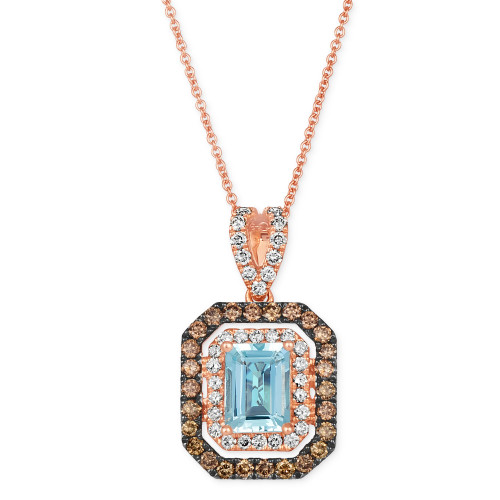 Sea Blue Aquamarine (1-1/4 ct. t.w.) & Diamond (7/8 ct. t.w.) Halo 20" Adjustable Pendant Necklace in 14k Rose Gold