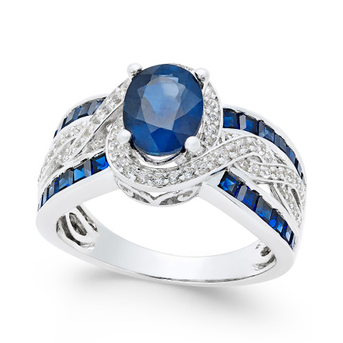 Sapphire (2-3/4 ct. t.w.) and Diamond (1/3 ct. t.w.) Ring in 14k White Gold