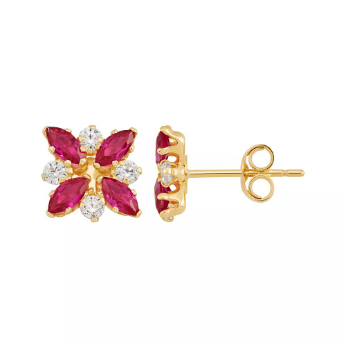 Emerald (3/4 ct. t.w.) & White Topaz (1/3 ct. t.w.) Flower Stud Earrings in 10k Gold