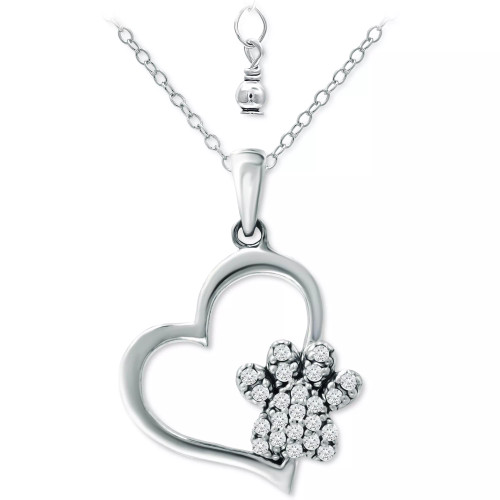 Cubic Zirconia Heart & Paw 18" Pendant Necklace, Created for Macy's