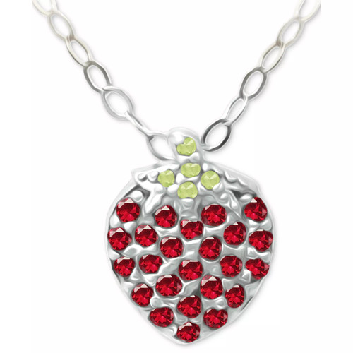 Lab-Created Ruby (1/4 ct. t.w.) & Cubic Zirconia Strawberry Pendant Necklace, 16" + 2" extender, Created for Macy's