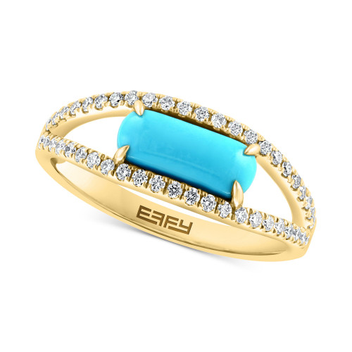 EFFY® Turquoise & Diamond (1/5 ct. t.w.) Openwork Ring in 14k Gold