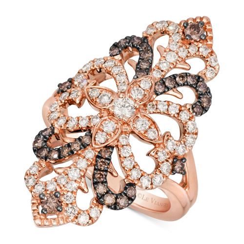 Chocolate Diamond (3/4 ct. t.w.) & Nude Diamond (3/8 ct. t.w.) Filigree Statement Ring in 14k Rose Gold
