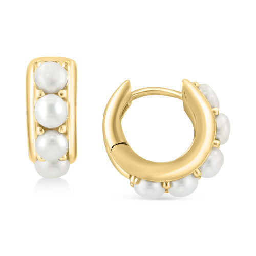 EFFY® Freshwater Pearl (3-1/2mm) Small Huggie Hoop Earrings in 14k Gold, 0.53"