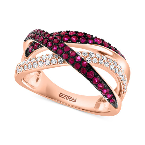 EFFY® Ruby (1/2 ct. t.w.) & Diamond (1/4 ct. t.w.) Crossover Ring in 14k Rose Gold