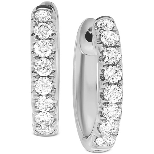 Diamond (1/2 ct. t.w.) Small Hoop Earrings in 14k White Gold or 14k Gold, 1/2"