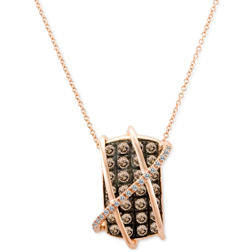 Chocolatier® Chocolate Diamond (1-1/4 ct. t.w.) & Vanilla Diamond (1/10 ct. t.w.) Crossover 18" Pendant Necklace in 14k Rose Gold