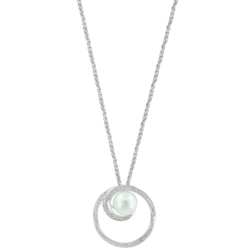 EFFY® Freshwater Pearl (8-1/2mm) & Diamond (1/3 ct. t.w.) Swirling Circle 18" Pendant Necklace in Sterling Silver