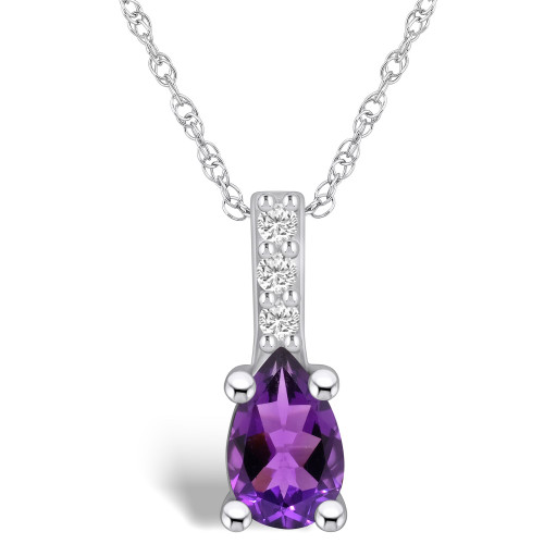 Amethyst (7/8 Ct. T.W.) and Diamond Accent Pendant Necklace in 14K White Gold