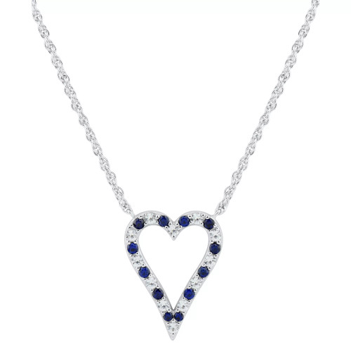 Lab-Created Sapphire (1/4 ct. t.w.) & Lab-Created White Sapphire (1/4 ct. t.w.) Open Heart Pendant Necklace in Sterling Silver, 16" + 2" extender (Also in Lab-Created Emerald & Lab-Created Ruby)