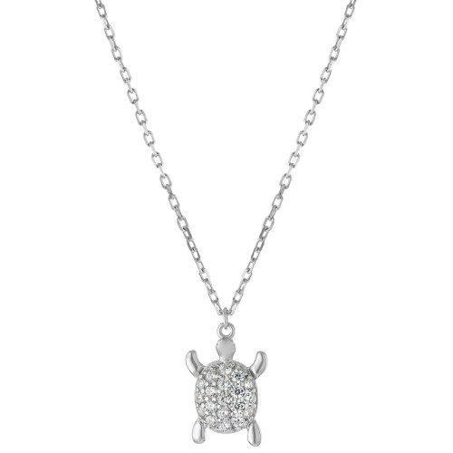 Cubic Zirconia Turtle Pendant Necklace in Sterling Silver, 16" + 2" extender, Created for Macy's