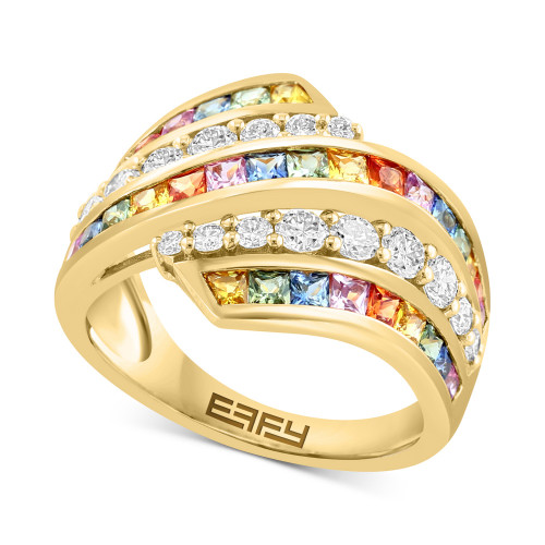 EFFY® Multi-Sapphire (1-3/4 ct. t.w.) & Diamond (3/4 ct. t.w.) Multirow Swirl Ring in 14k Gold