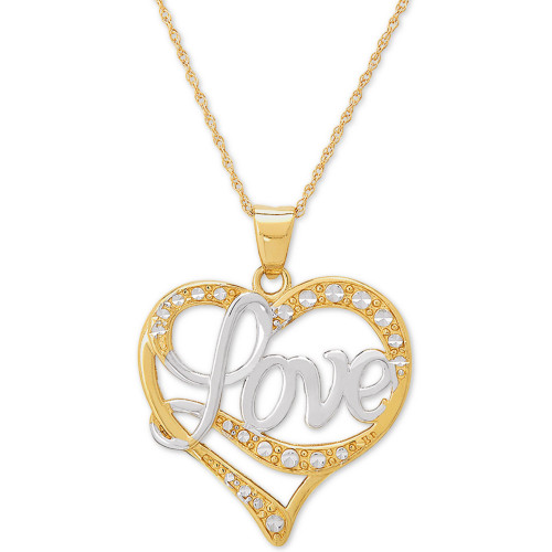 Love Two-Tone 18" Pendant Necklace in 14k Gold & 14k White Gold