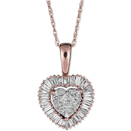 Diamond Cluster Halo Heart Pendant Necklace (1/3 ct t.w.), 16" + 2" extender