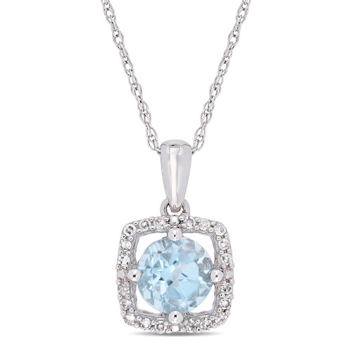 Blue Topaz (1 ct. t.w.) and Diamond (1/10 ct. t.w.) Square Halo 17" Necklace in 10k White Gold