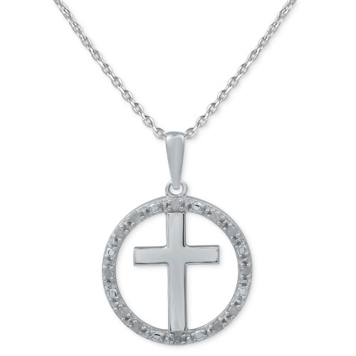 Diamond Halo Cross 18" Pendant Necklace (1/10 ct. t.w.) in Sterling Silver