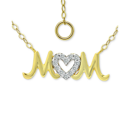 Cubic Zirconia "Mom" Nameplate Pendant Necklace in Sterling Silver & 18k Gold-Plate, 16" + 2" extender, Created for Macy's
