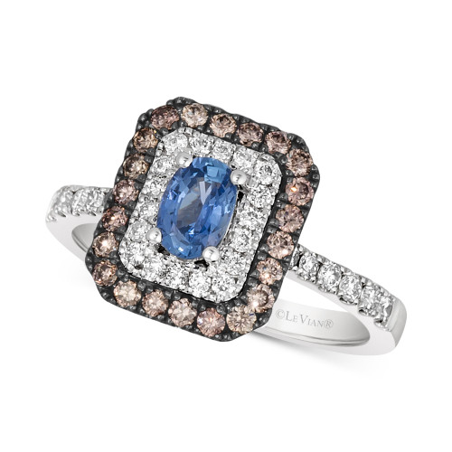 Blueberry Sapphire (3/8 ct. t.w.) & Diamond (5/8 ct. t.w.) Halo Ring in 14k White Gold
