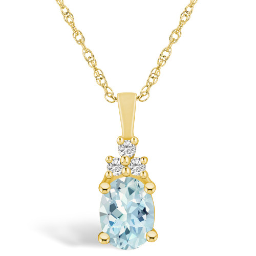 Aquamarine (1-1/7 Ct. T.W.) and Diamond (1/10 Ct. T.W.) Pendant Necklace in 14K Yellow Gold