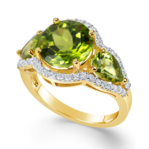 Peridot (4-3/8 ct. t.w.) and Diamond (3/8 ct. t.w.) Three-Stone Ring in 14k Gold
