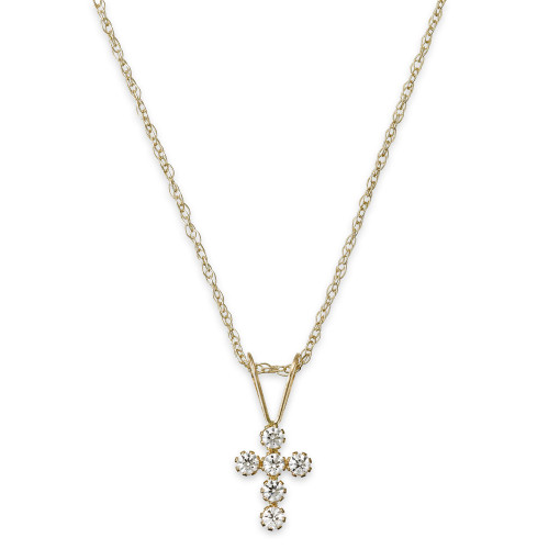 Children's Cubic Zirconia Cross Pendant Necklace in 14k Gold