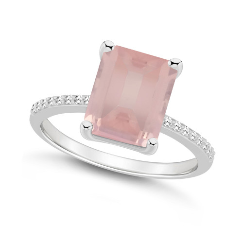 Women's Rose Quartz (3-1/6 ct.t.w.) and Diamond (1/10 ct.t.w.) Ring in Sterling Silver