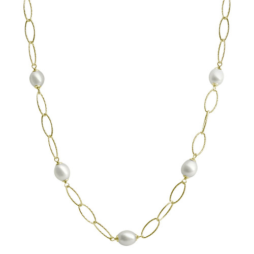 Cultured Freshwater Pearl (8-1/2 - 9mm) Oval Link 17" Statement Necklace in 14k Gold-Plated Sterling Silver