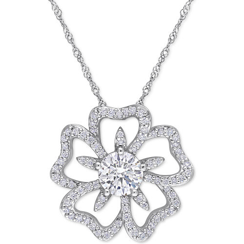 Lab-Created Moissanite Openwork Flower 18" Pendant Necklace (1-1/10 ct. t.w.) in Sterling Silver