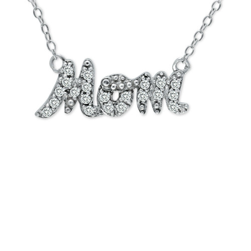 Cubic Zirconia "Mom" Nameplate Necklace in 18k Gold-Plated Sterling Silver, 16" + 2" extender, Created for Macy's (Also available in silver)