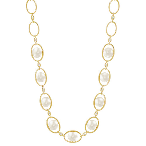 Cultured Freshwater Pearl (8-8-1/2mm) & White Topaz (1/2 ct. t.w.) 18" Statement Necklace in 14k Yellow Gold-Plated Sterling Silver