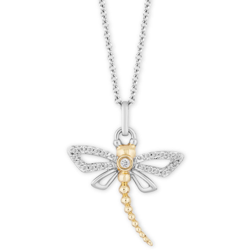 Dragonfly Joy Pendant (1/6 ct. t.w.) in Sterling Silver & 14k Gold, 16" + 2" extender