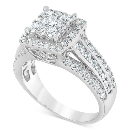 Diamond Square Halo Multirow Engagement Ring (1-1/2 ct. t.w.) in 14k White Gold