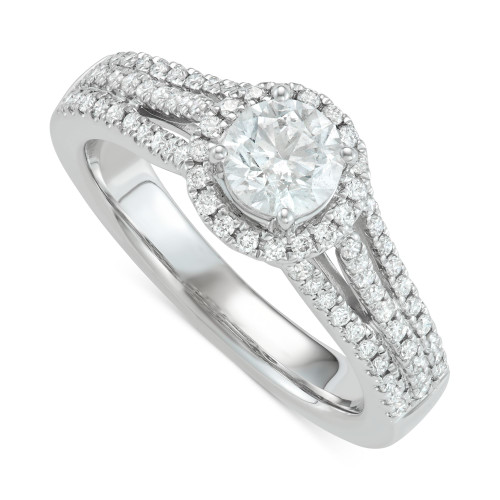 Diamond Halo Triple Row Engagement Ring (1 ct. t.w.) in 18k White Gold