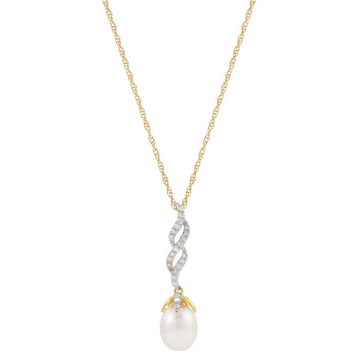 Cultured Freshwater Pearl (8mm) & Diamond (1/6 ct. t.w.) Twist 18" Pendant Necklace in 10k Gold