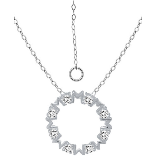 Cubic Zirconia  "Mom" Circle Pendant Necklace in Sterling Silver, 16" + 2" extender, Created for Macy's