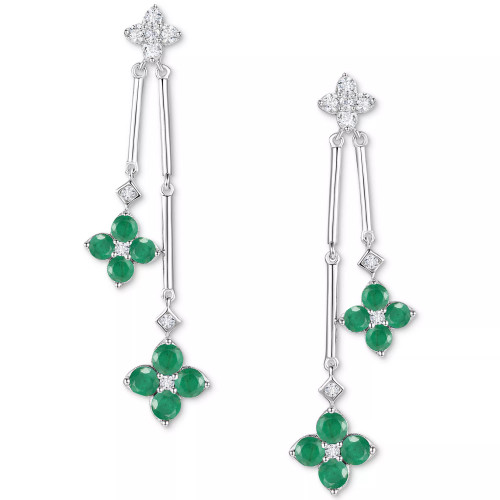 Ruby (1-1/10 ct. t.w.) & Diamond (1/5 ct. t.w.) Flower Drop Earrings in Sterling Silver (Also in Sapphire & Emerald)