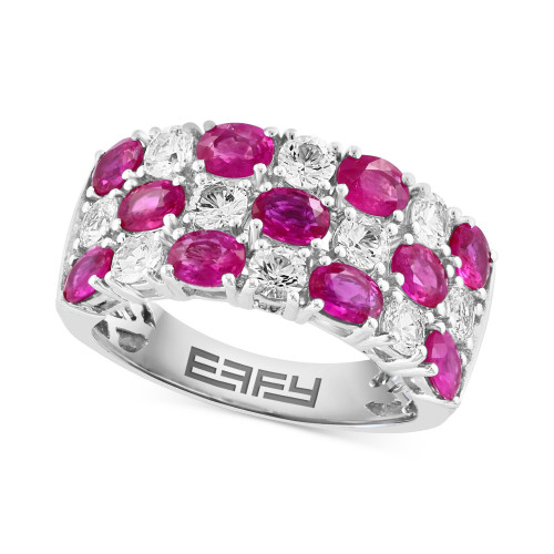 EFFY® Ruby (3-3/8 ct. t.w.) & White Sapphire (2-1/5 ct. t.w.) Checkerboard Statement Ring in 14k White Gold