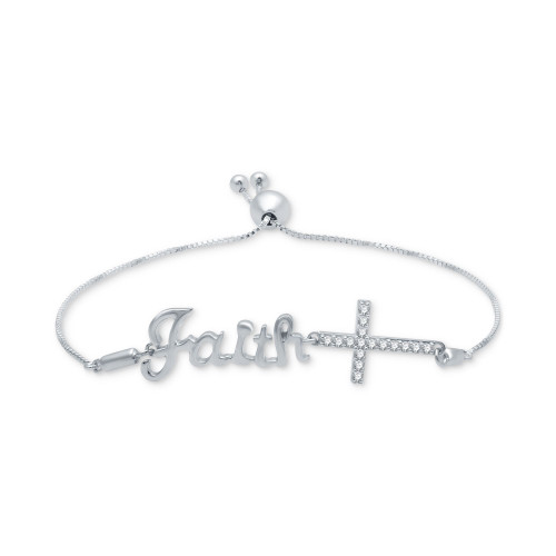 Diamond Faith East-West Cross Bolo Bracelet (1/6 ct. t.w.) in Sterling Silver