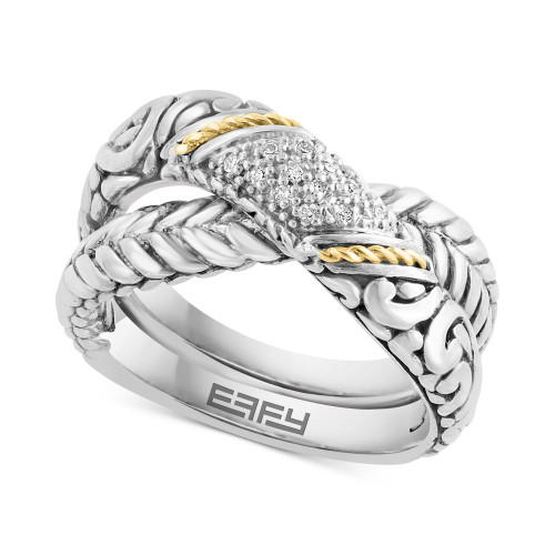 EFFY® Diamond (1/20 ct. t.w.) Crossover Ring in Sterling Silver & 18k Gold-Plate