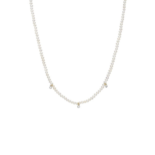 Cultured Pearl Beaded with Diamond Bezel Necklace