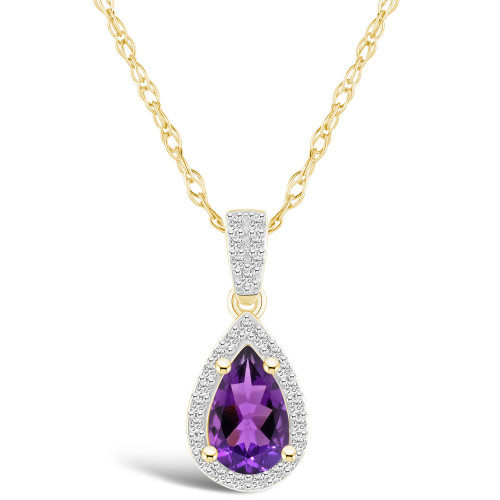 Amethyst (7/8 ct. t.w.) and Created Sapphire (1/6 ct. t.w.) Halo Pendant Necklace in 10K Yellow Gold