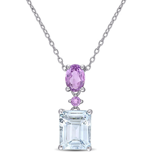 Aquamarine (3 ct. t.w.) & Amethyst (3/4 ct. t.w.) 18" Pendant Necklace in Sterling Silver