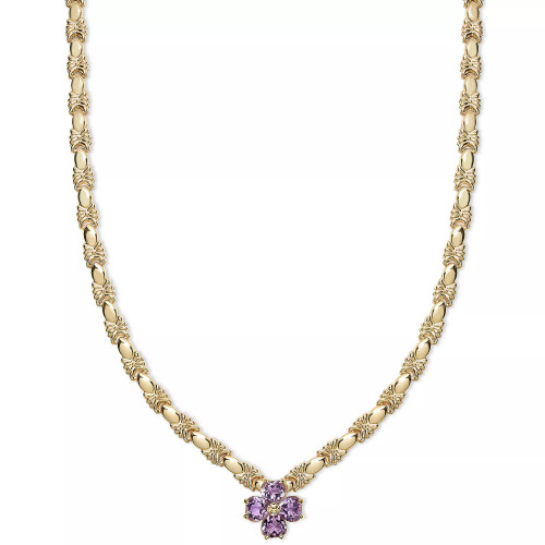 Amethyst Flower Cluster Stampato Link 18" Pendant Necklace (5-1/5 ct. t.w.) in 14k Gold-Plated Sterling Silver (Also in Citrine)